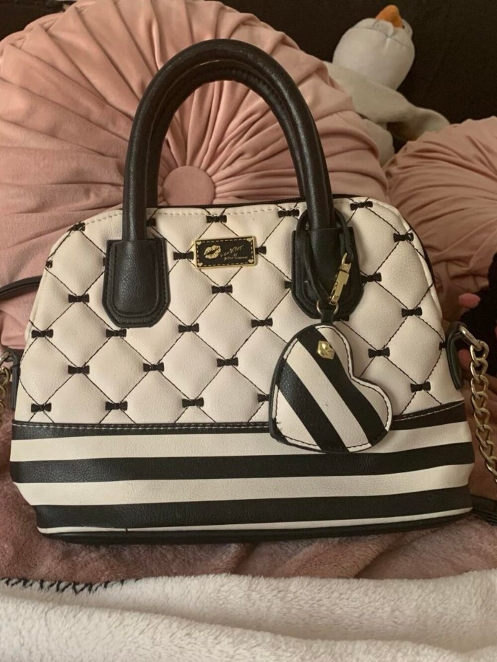 black and white betsey johnson bag